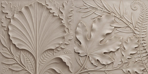 Stone carving of leaves and branches