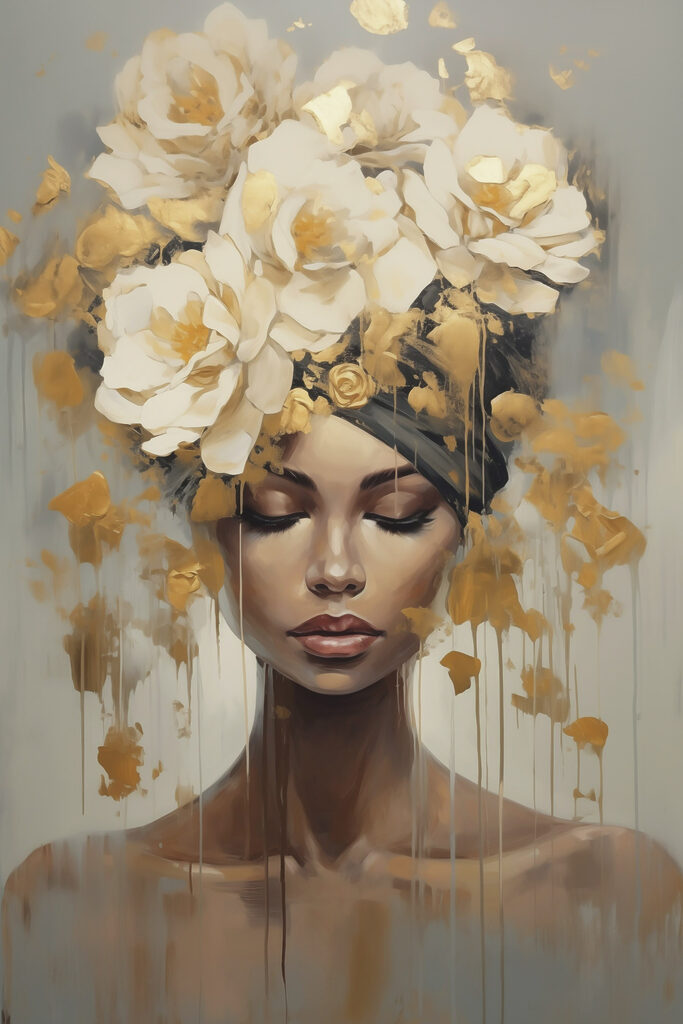 Painting of a woman with flowers in her hair Painting of a woman with flowers in her hair