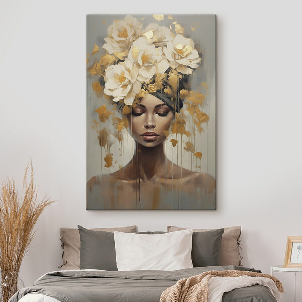 Painting of a woman with flowers in her hair Painting of a woman with flowers in her hair