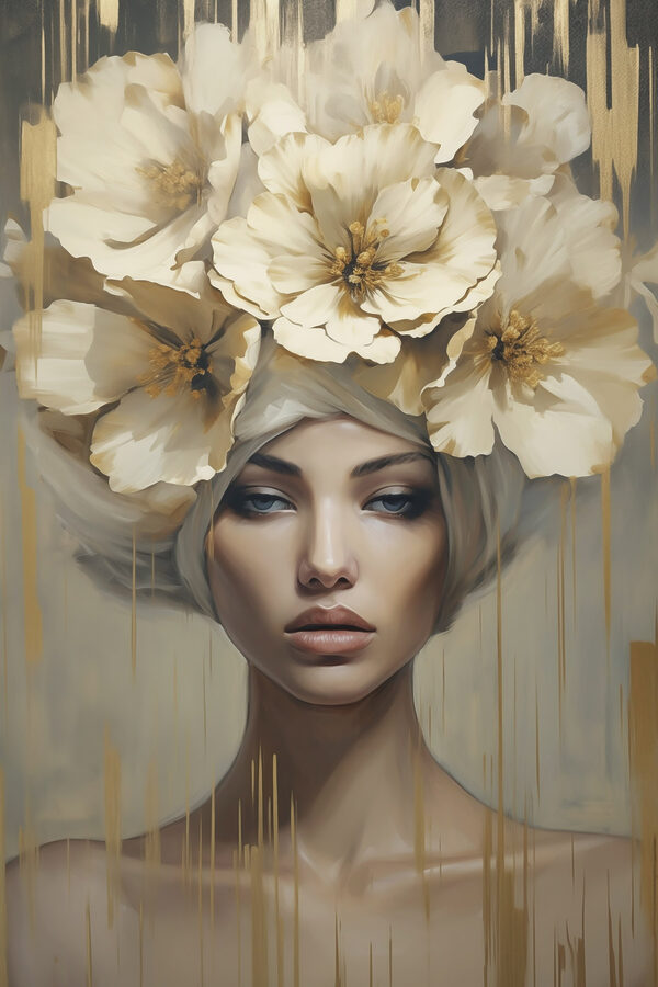 Painting of a woman with flowers on her head Painting of a woman with flowers on her head