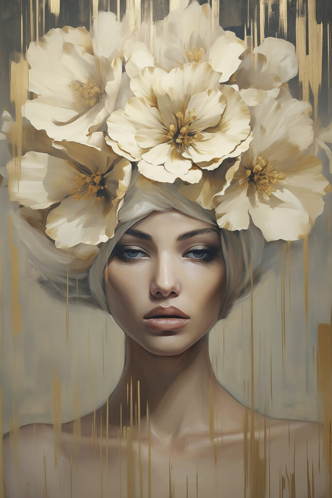 Painting of a woman with flowers on her head Painting of a woman with flowers on her head