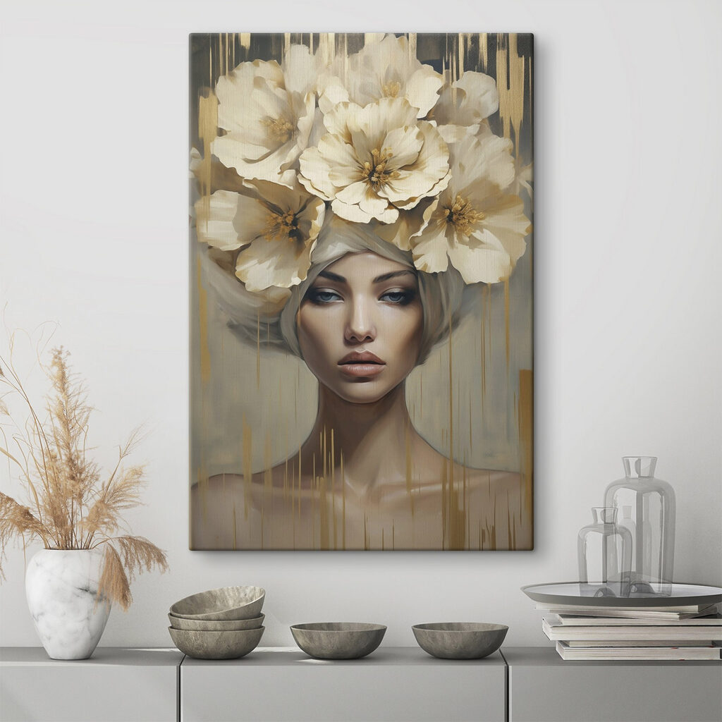 Painting of a woman with flowers on her head Painting of a woman with flowers on her head