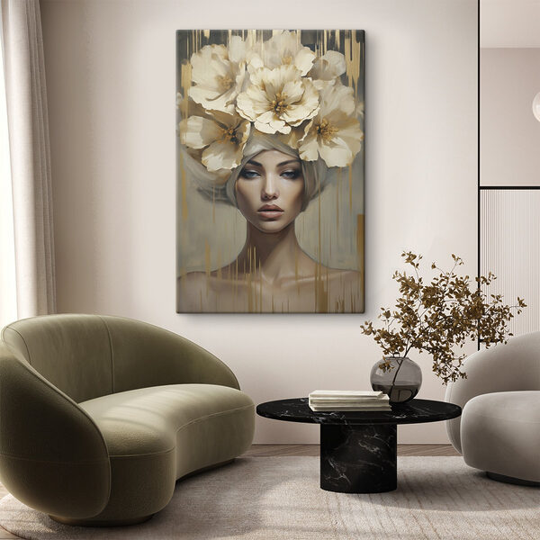 Painting of a woman with flowers on her head Painting of a woman with flowers on her head