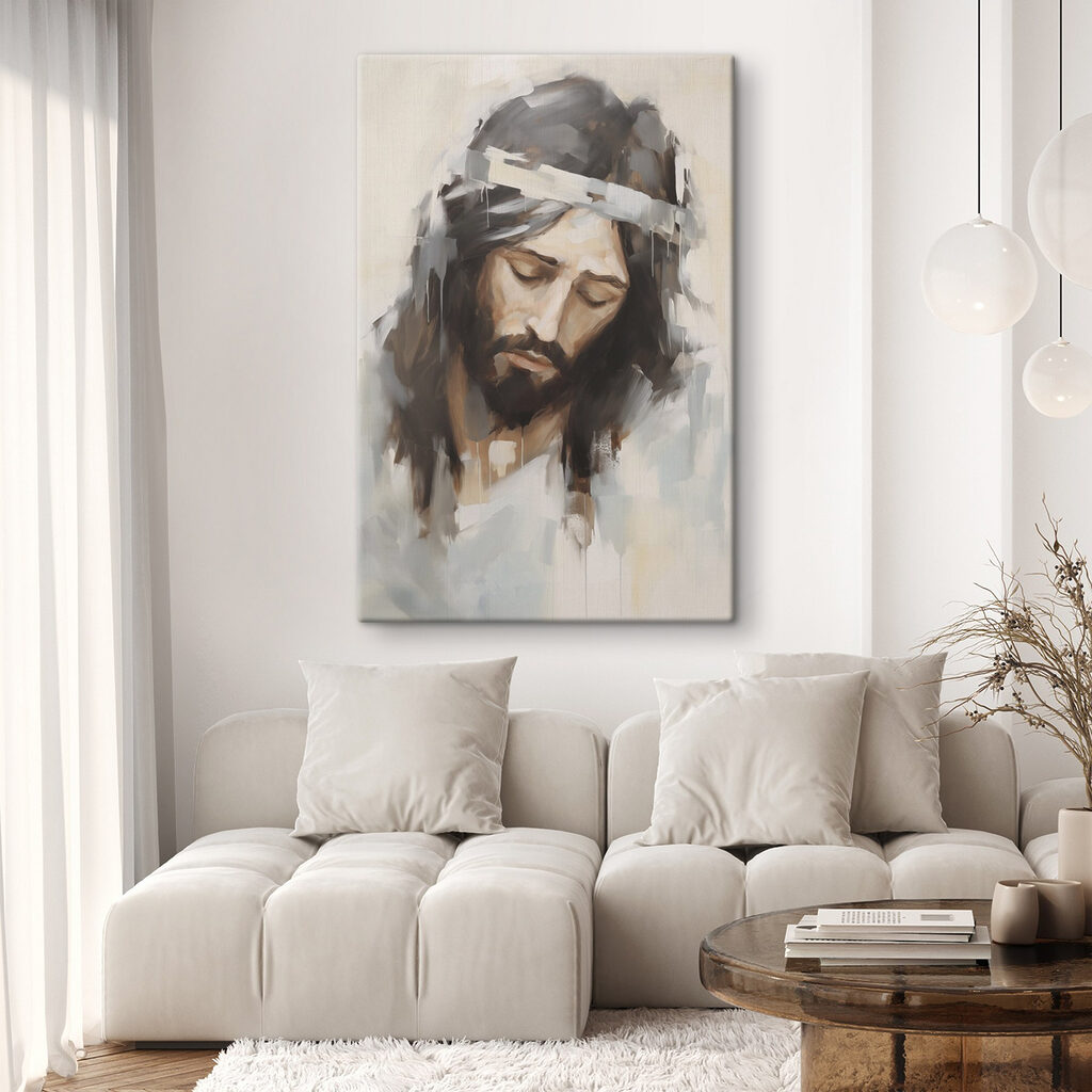 Painting of a man with a cross on his head Painting of a man with a cross on his head
