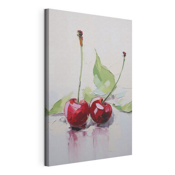 Painting of cherries with leaves