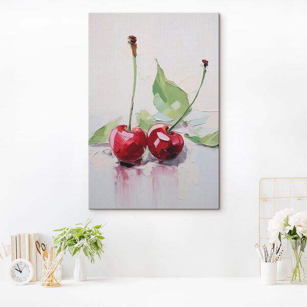 Painting of cherries with leaves