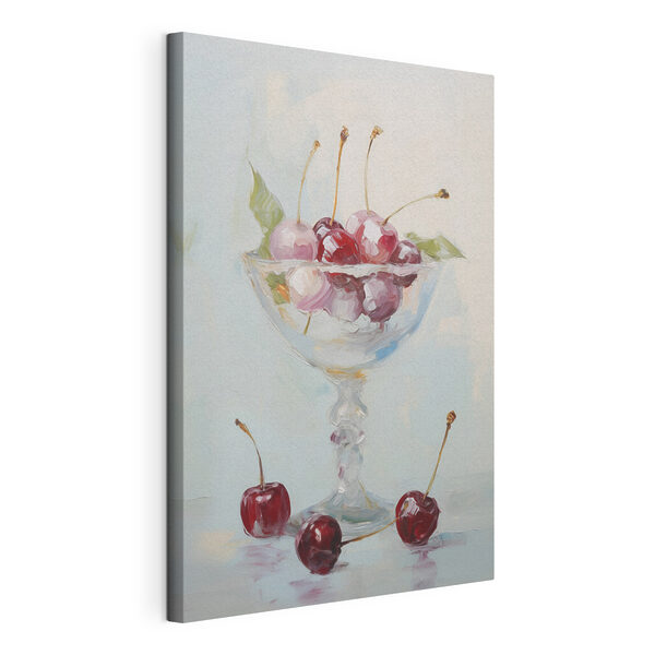 Painting of cherries in a glass