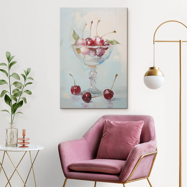 Painting of cherries in a glass