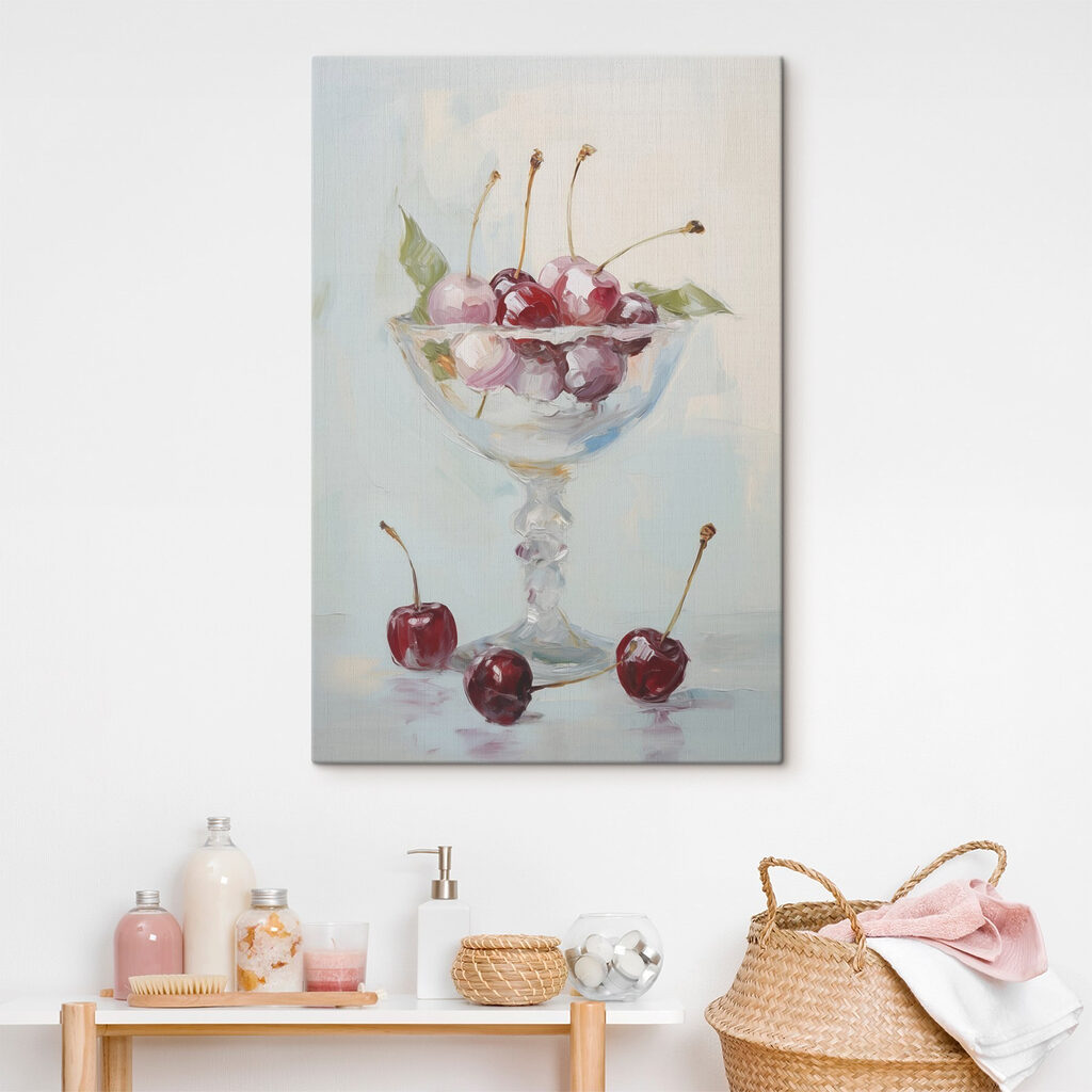 Painting of cherries in a glass