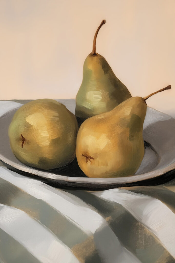 Plate of pears on a table Plate of pears on a table
