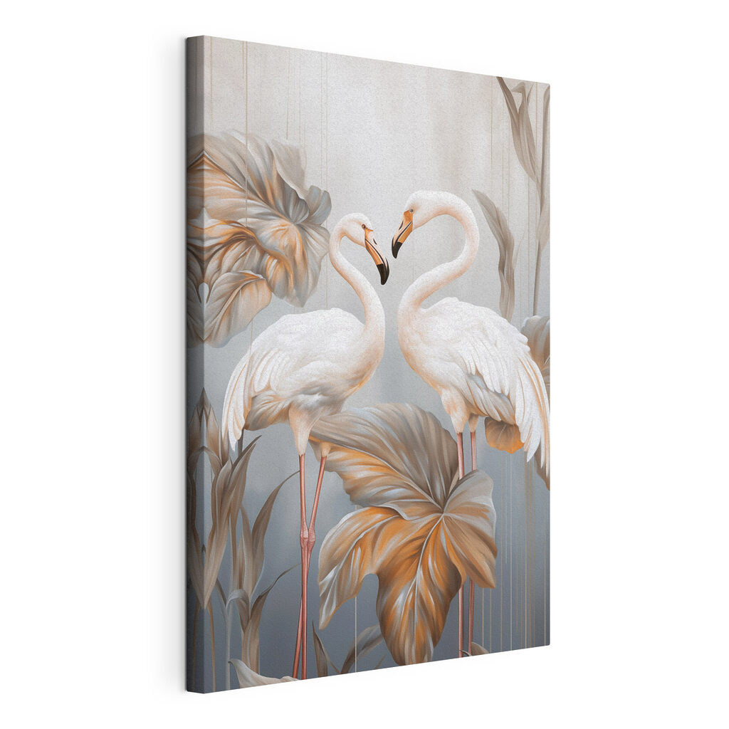Two white birds standing on a plant Two white birds standing on a plant
