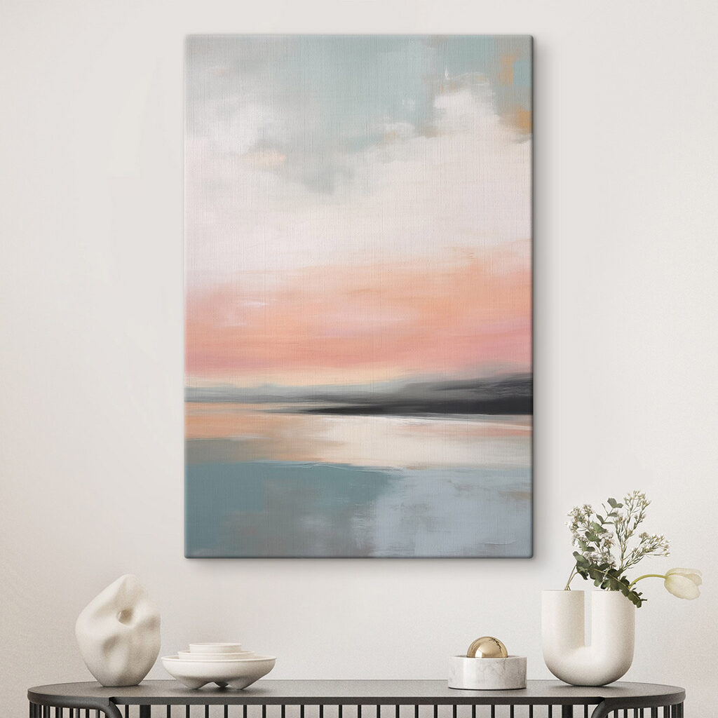 Painting of a sunset over a body of water Painting of a sunset over a body of water