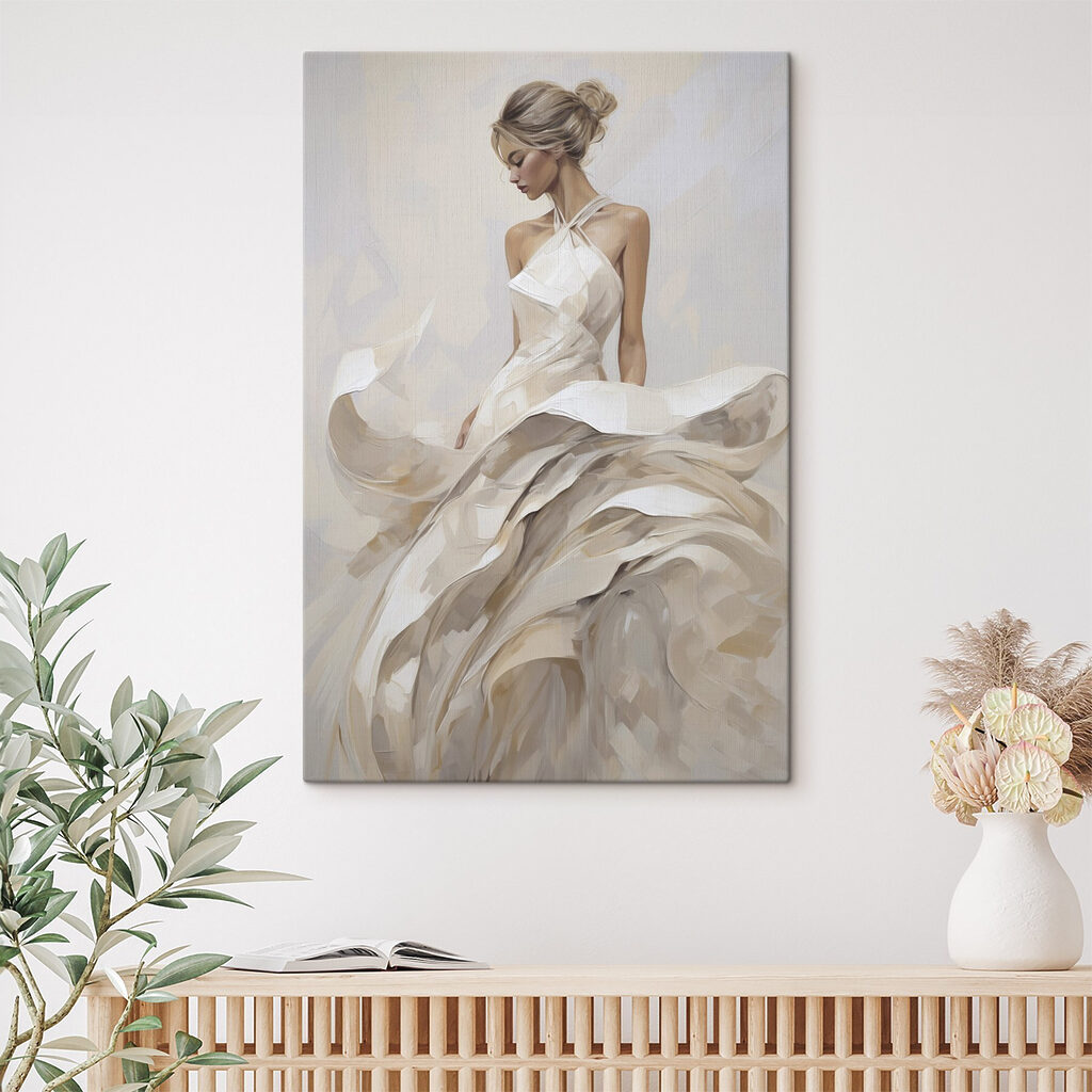 Painting of a woman in a white dress Painting of a woman in a white dress