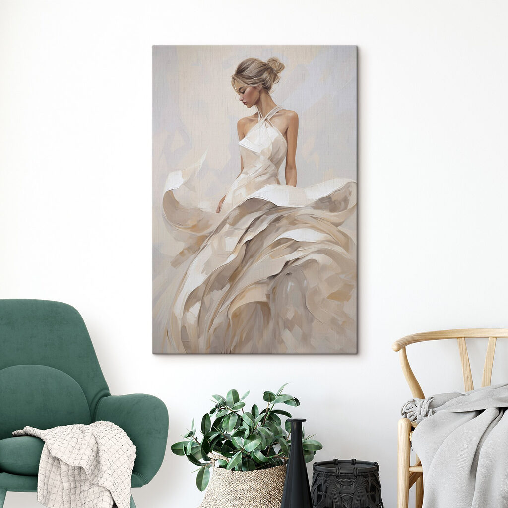 Painting of a woman in a white dress Painting of a woman in a white dress