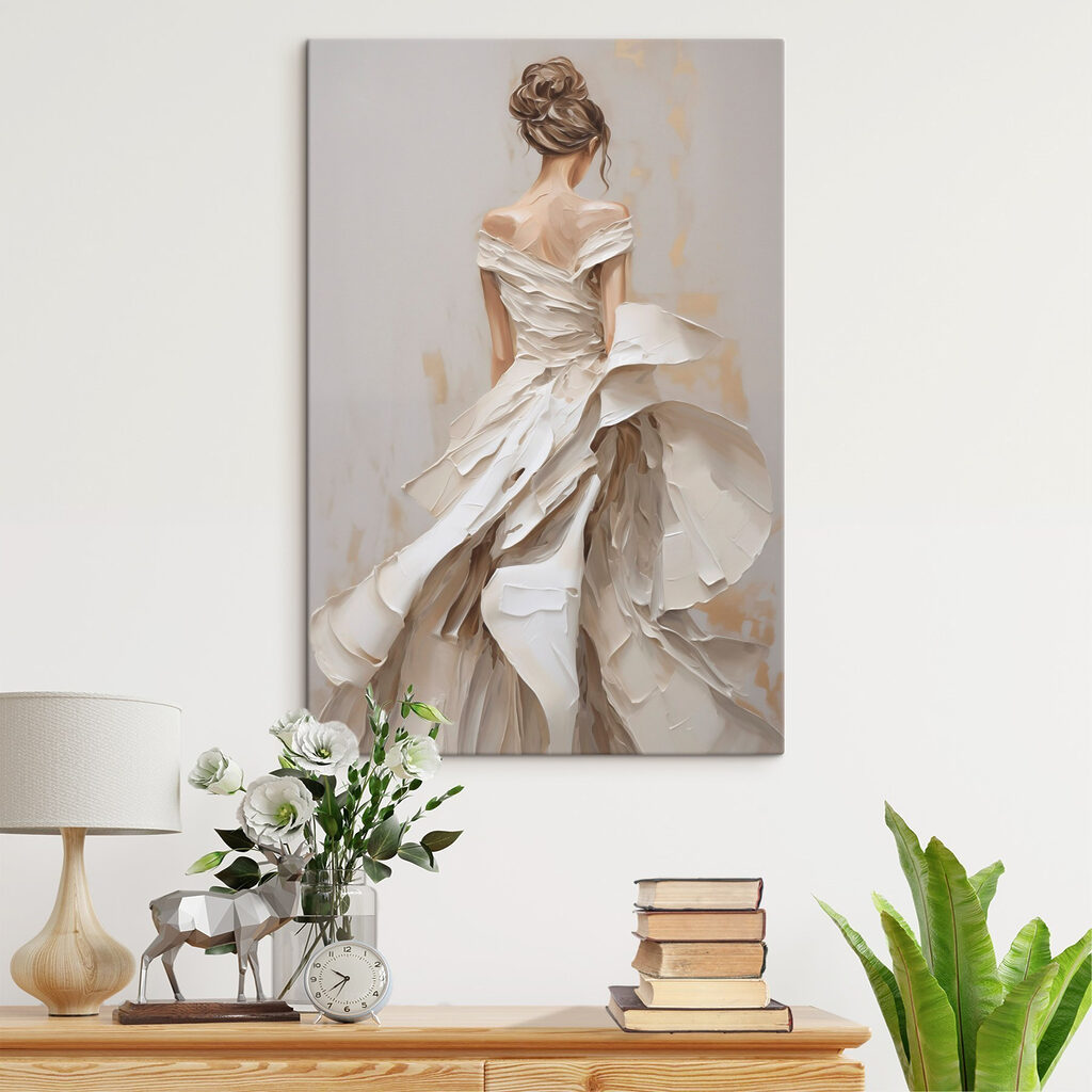 Painting of a woman in a white dress Painting of a woman in a white dress