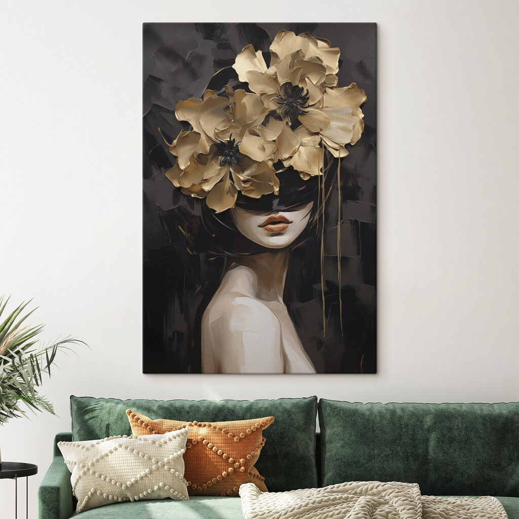 Painting of a woman with flowers on her head Painting of a woman with flowers on her head