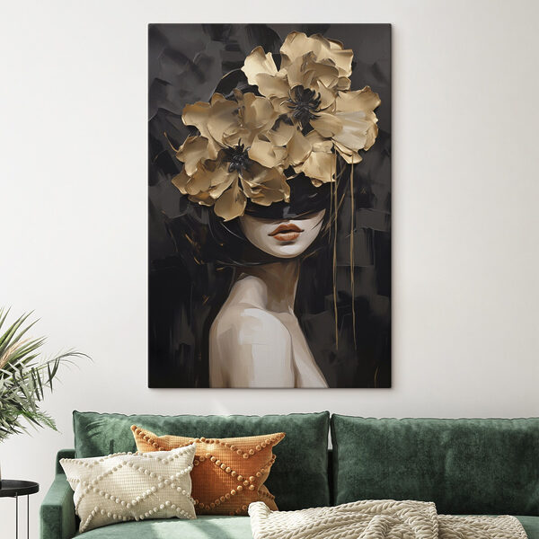 Painting of a woman with flowers on her head Painting of a woman with flowers on her head