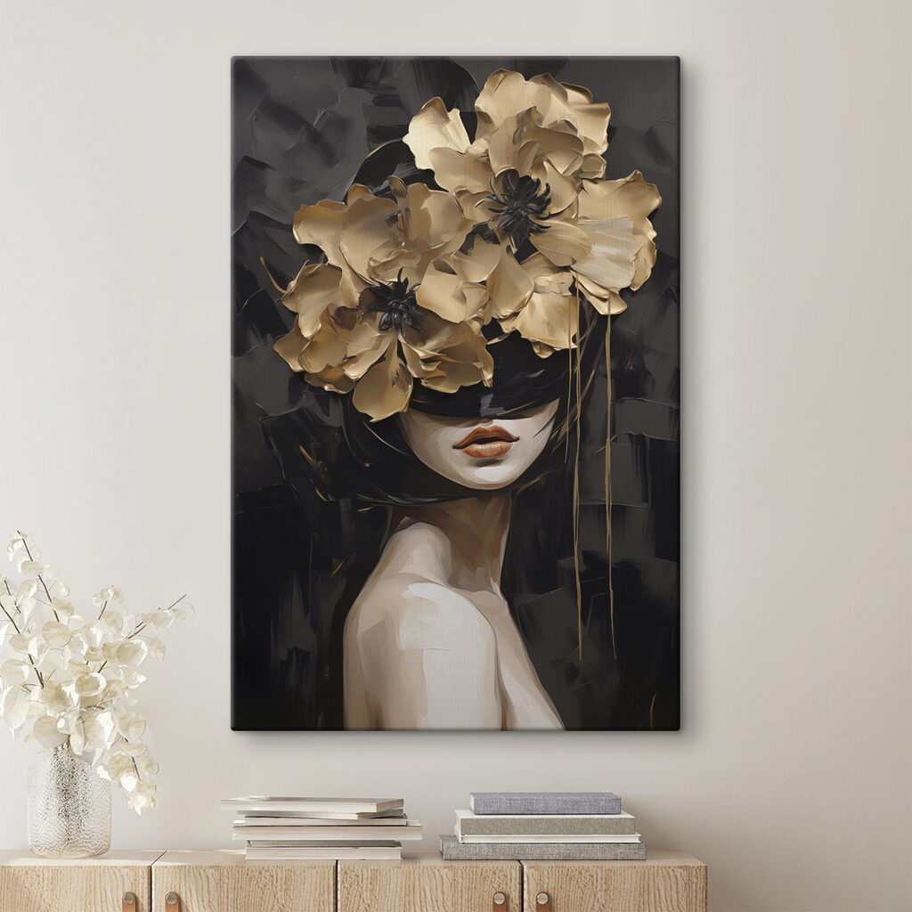 Painting of a woman with flowers on her head Painting of a woman with flowers on her head