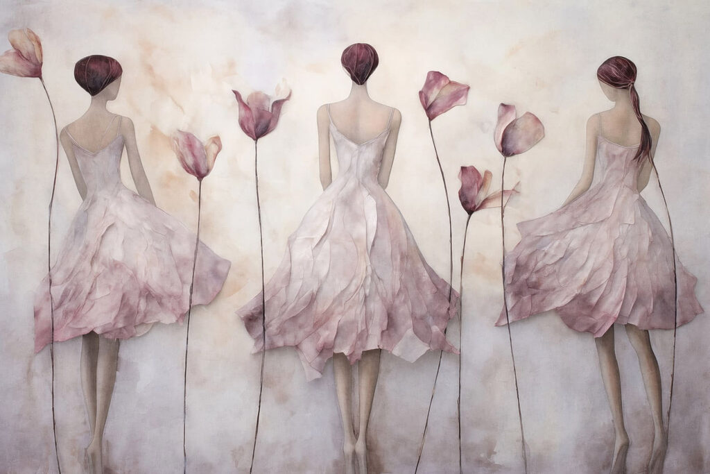 Painting of a woman in a dress with flowers Painting of a woman in a dress with flowers