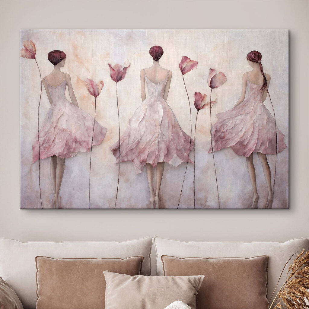 Painting of a woman in a dress with flowers Painting of a woman in a dress with flowers