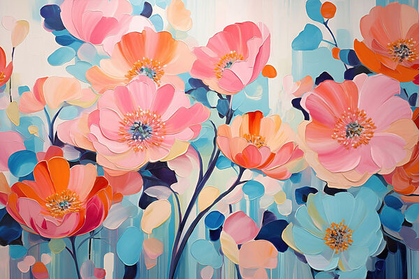 Painting of flowers on a blue background