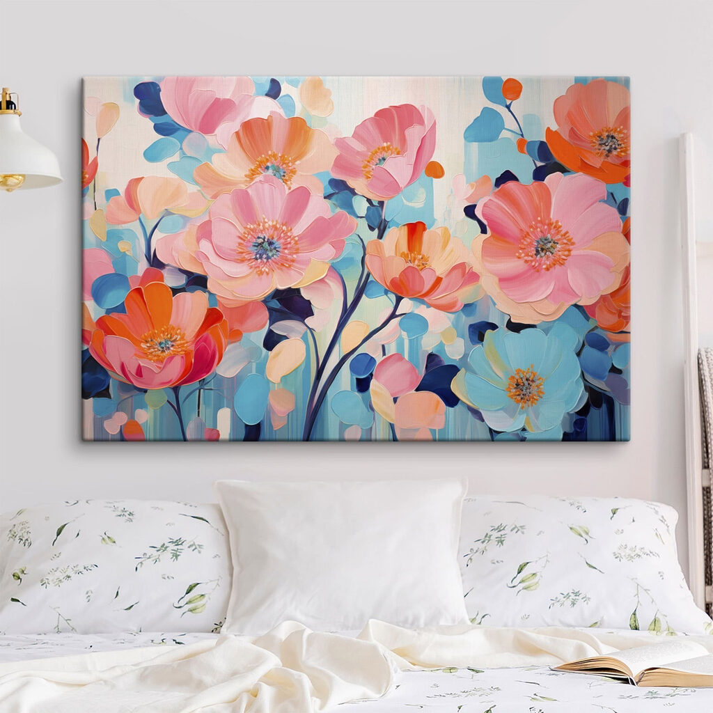 Painting of flowers on a blue background