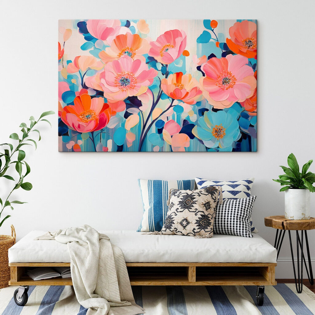 Painting of flowers on a blue background