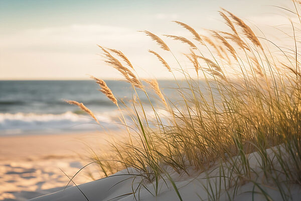 Calm waves meet swaying grass Calm waves meet swaying grass