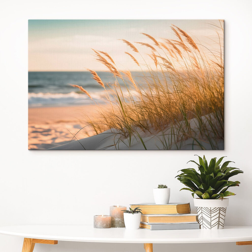 Calm waves meet swaying grass Calm waves meet swaying grass