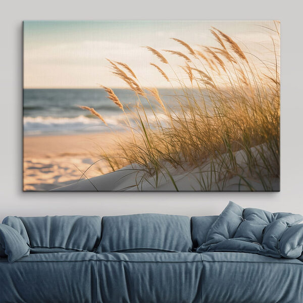 Calm waves meet swaying grass Calm waves meet swaying grass