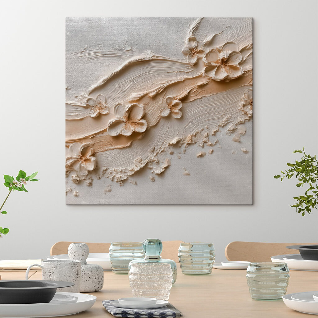 White flower art on a white surface