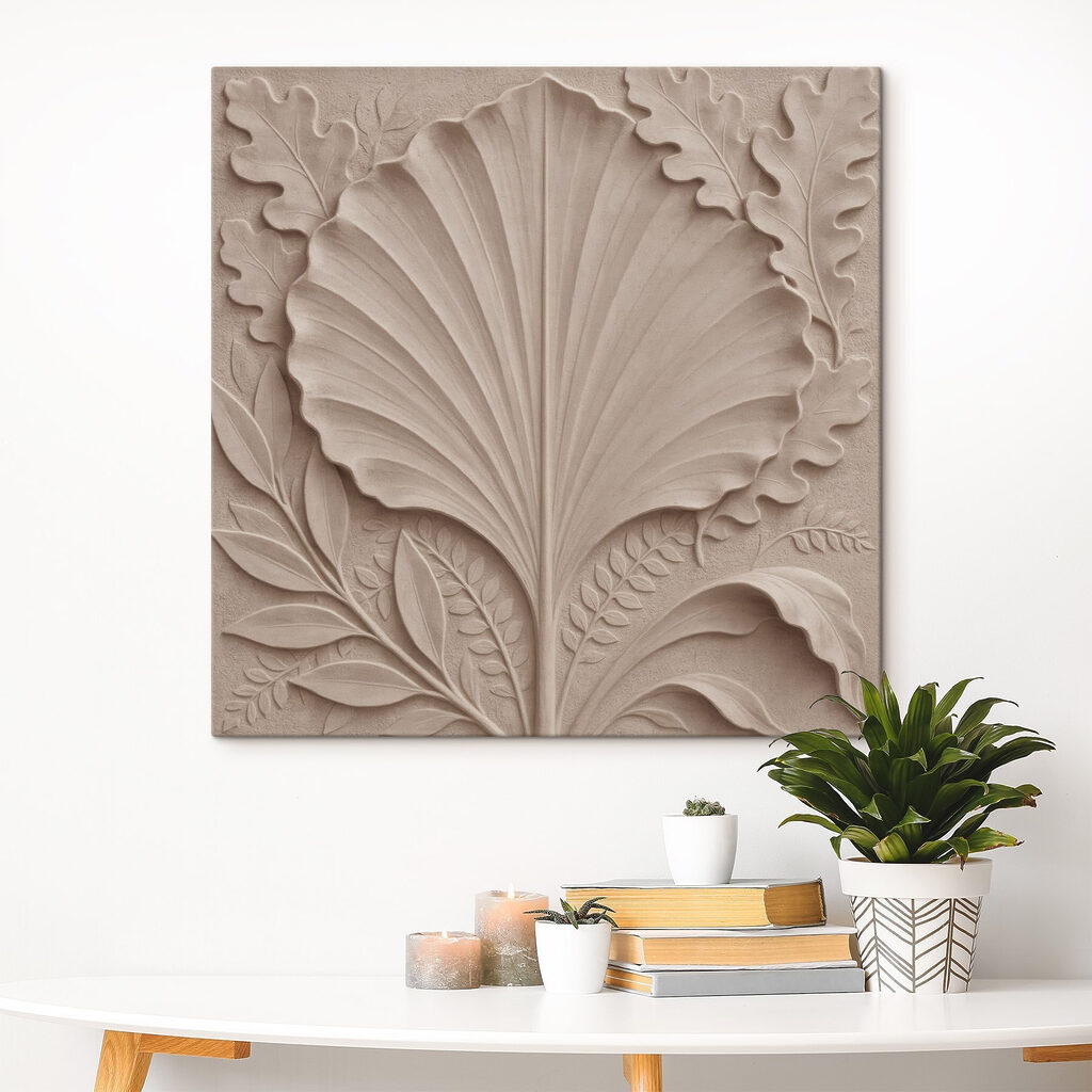 Stone carving of a leaf and leaves Stone carving of a leaf and leaves