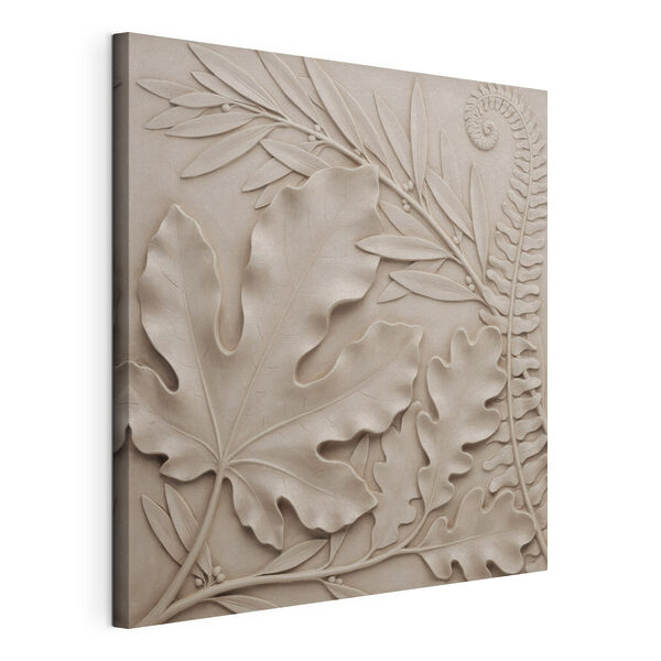 Stone carving of leaves and fern