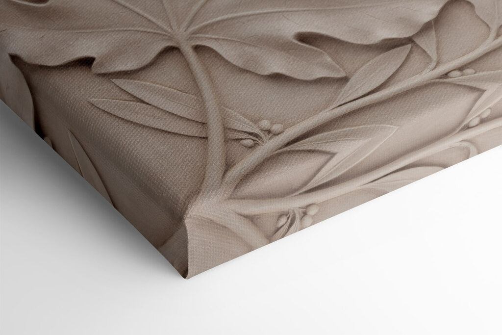 Stone carving of leaves and fern