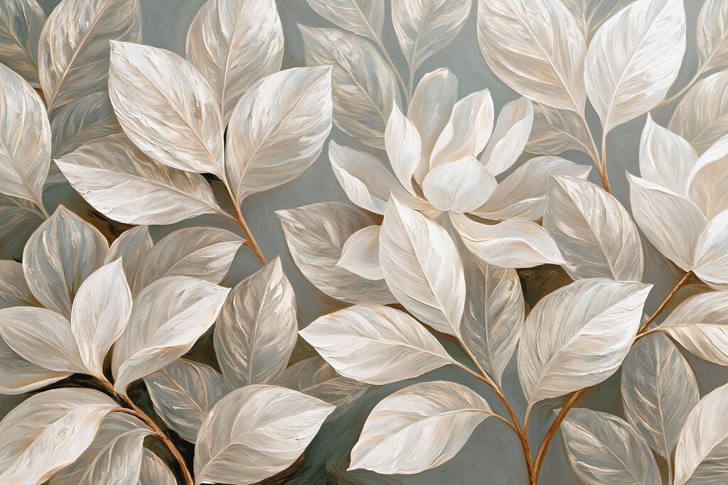 Painting of white flowers and leaves Painting of white flowers and leaves