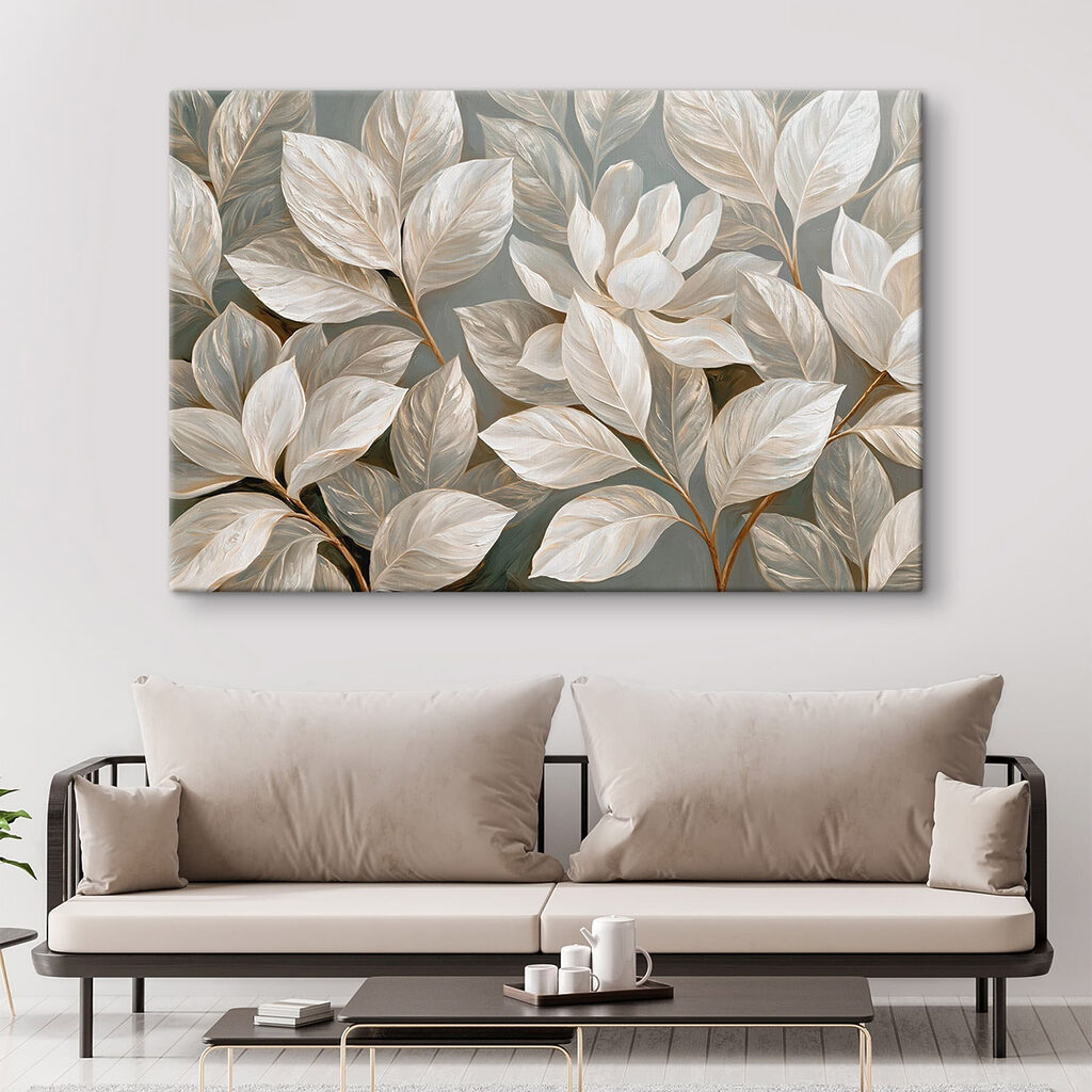 Painting of white flowers and leaves Painting of white flowers and leaves