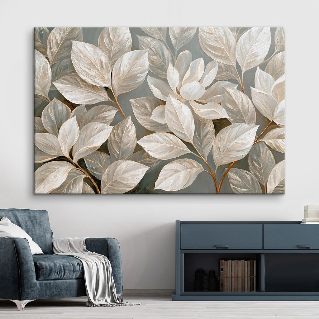 Painting of white flowers and leaves Painting of white flowers and leaves