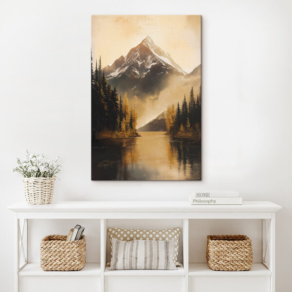 Mountain lake with trees and a mountain in the background Mountain lake with trees and a mountain in the background