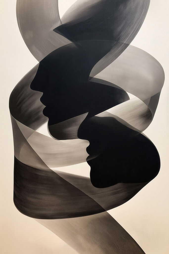 Black and white image of two faces