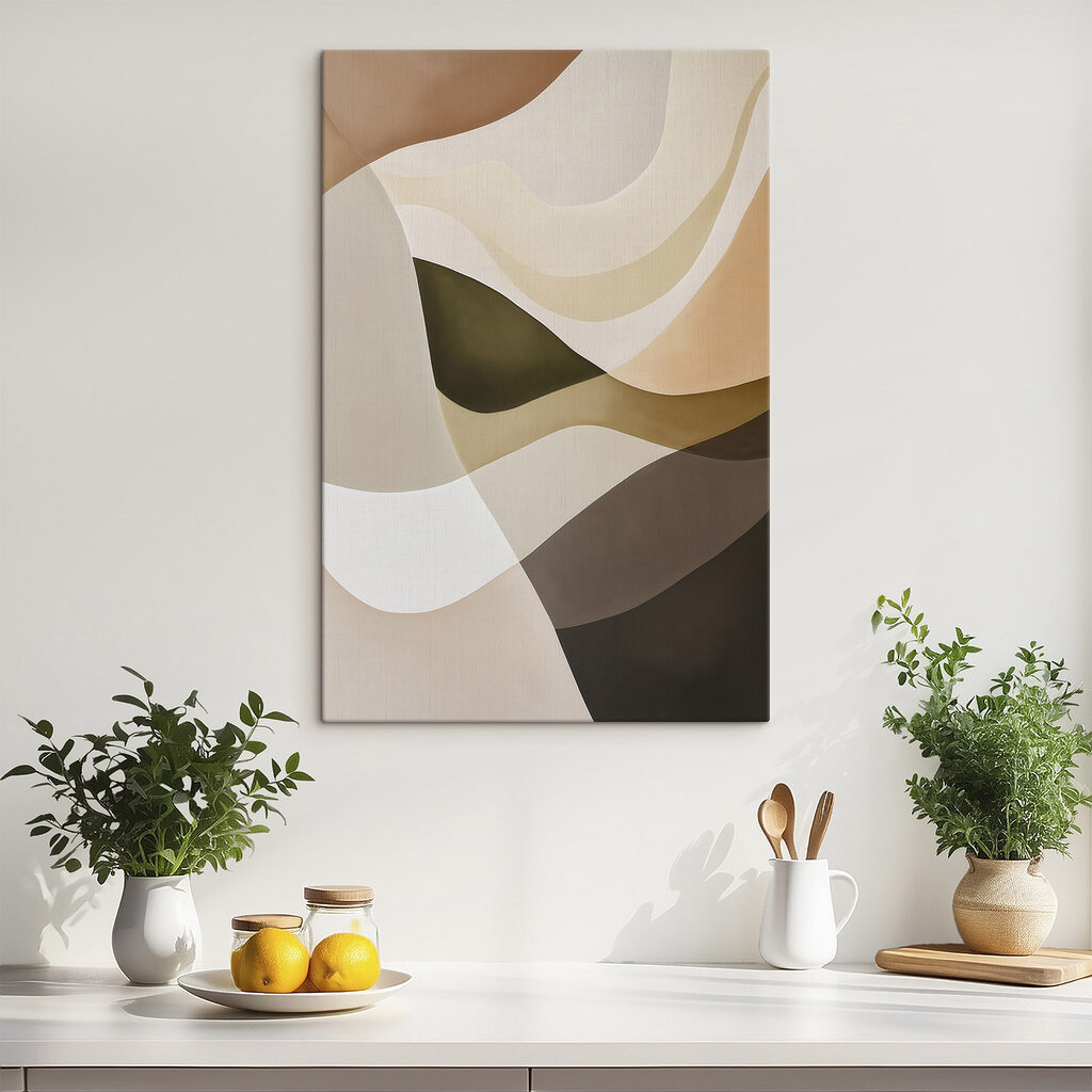- Soft curves in earthy tones