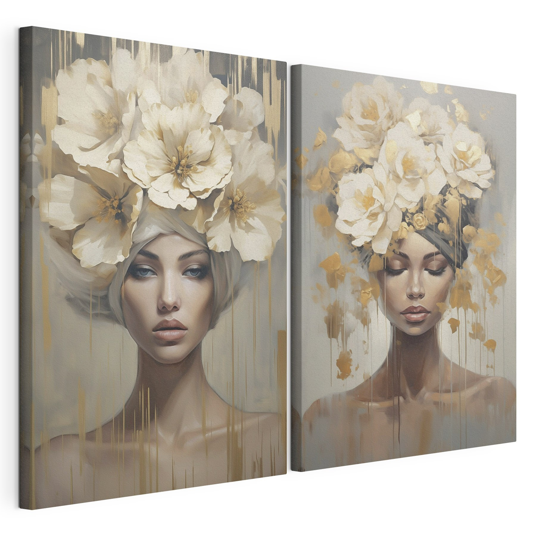 Painting of a woman with flowers on her head Painting of a woman with flowers on her head