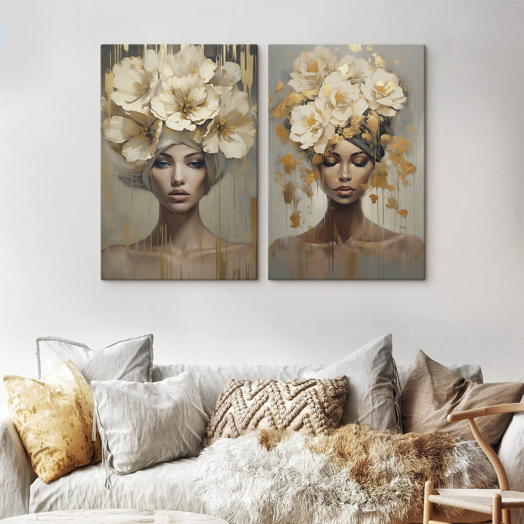Painting of a woman with flowers on her head Painting of a woman with flowers on her head