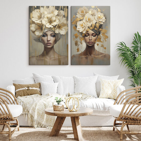 Painting of a woman with flowers on her head Painting of a woman with flowers on her head