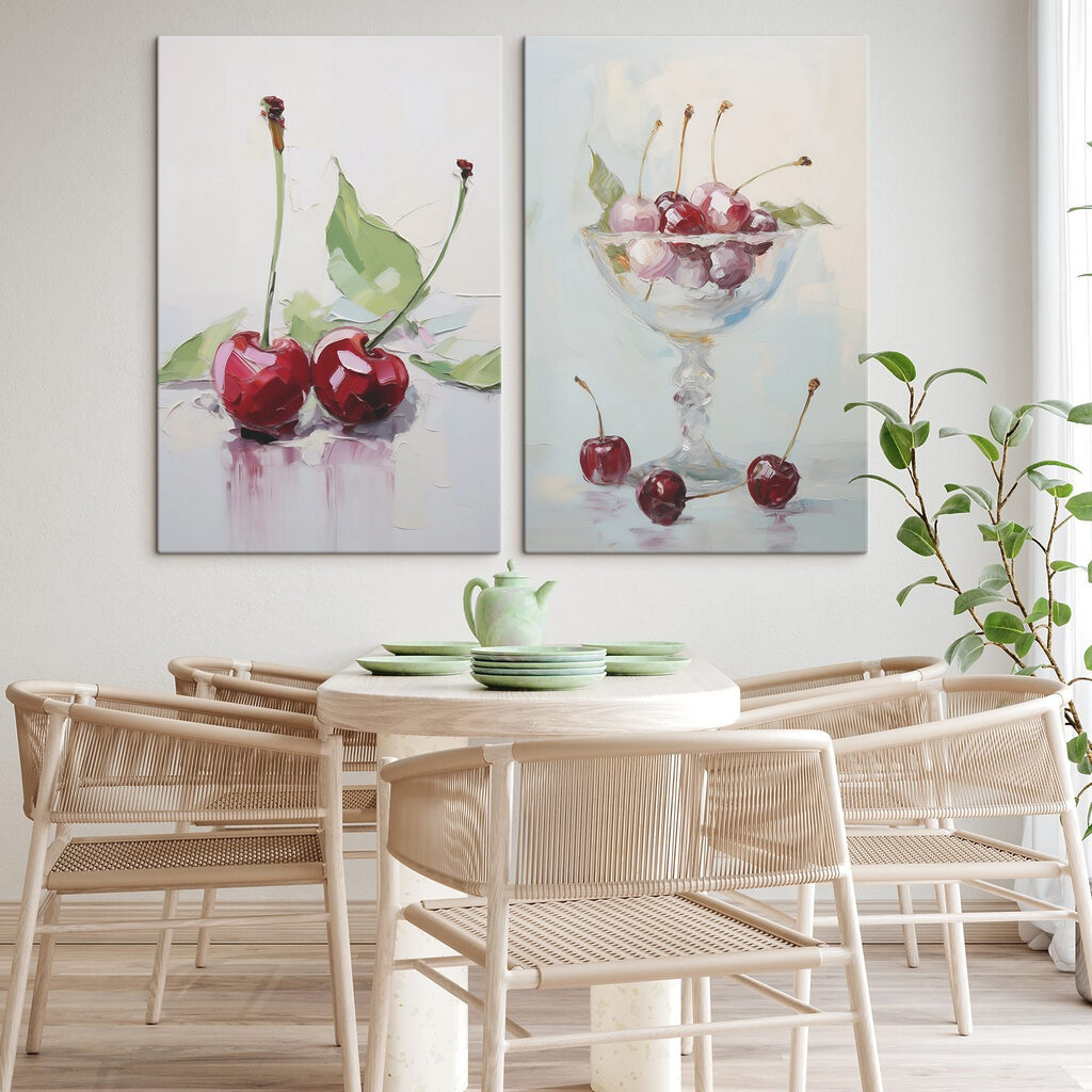 Painting of cherries in a glass