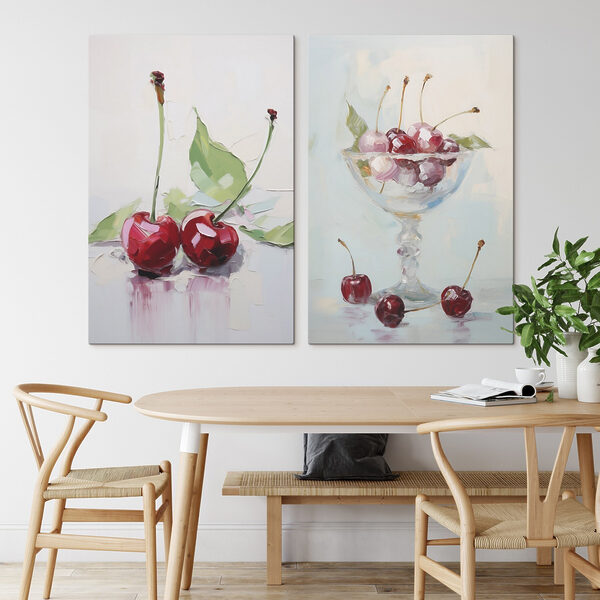 Painting of cherries in a glass