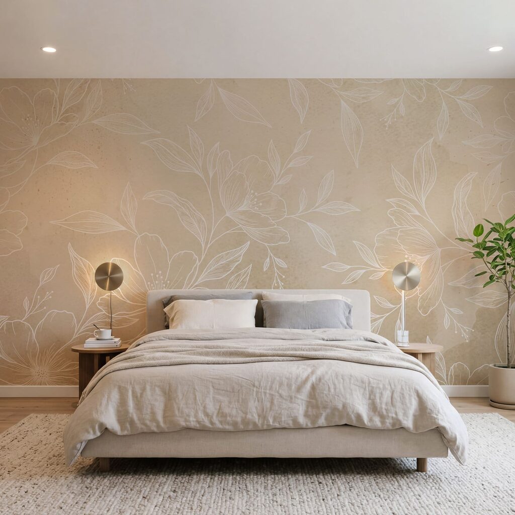 Fiori e foglie bianchi su uno sfondo beige Fiori e foglie bianchi su uno sfondo beige