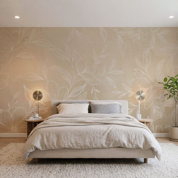 Fiori e foglie bianchi su uno sfondo beige Fiori e foglie bianchi su uno sfondo beige