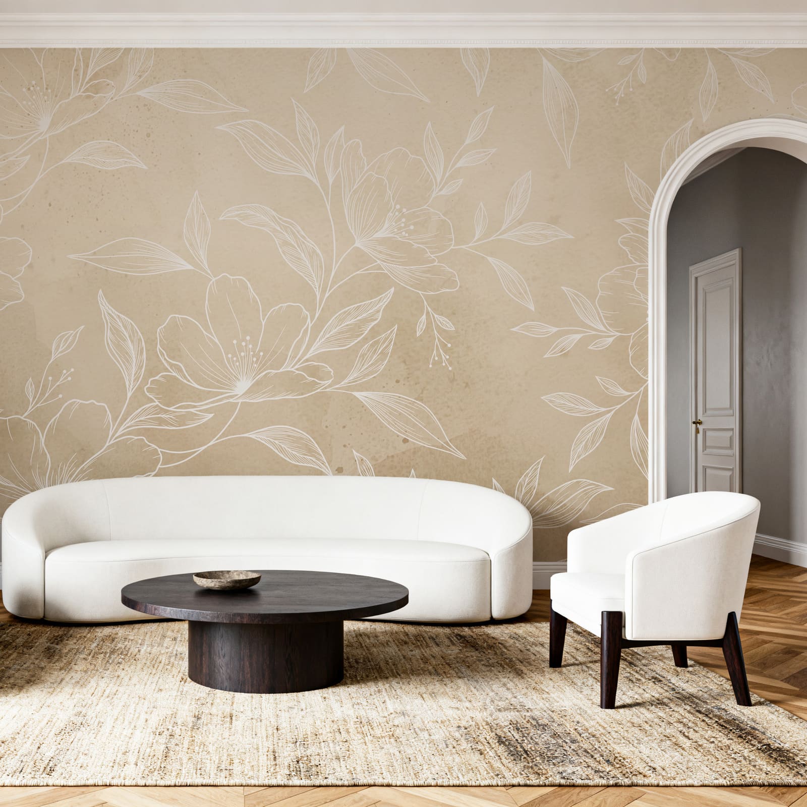 Fiori e foglie bianchi su uno sfondo beige Fiori e foglie bianchi su uno sfondo beige