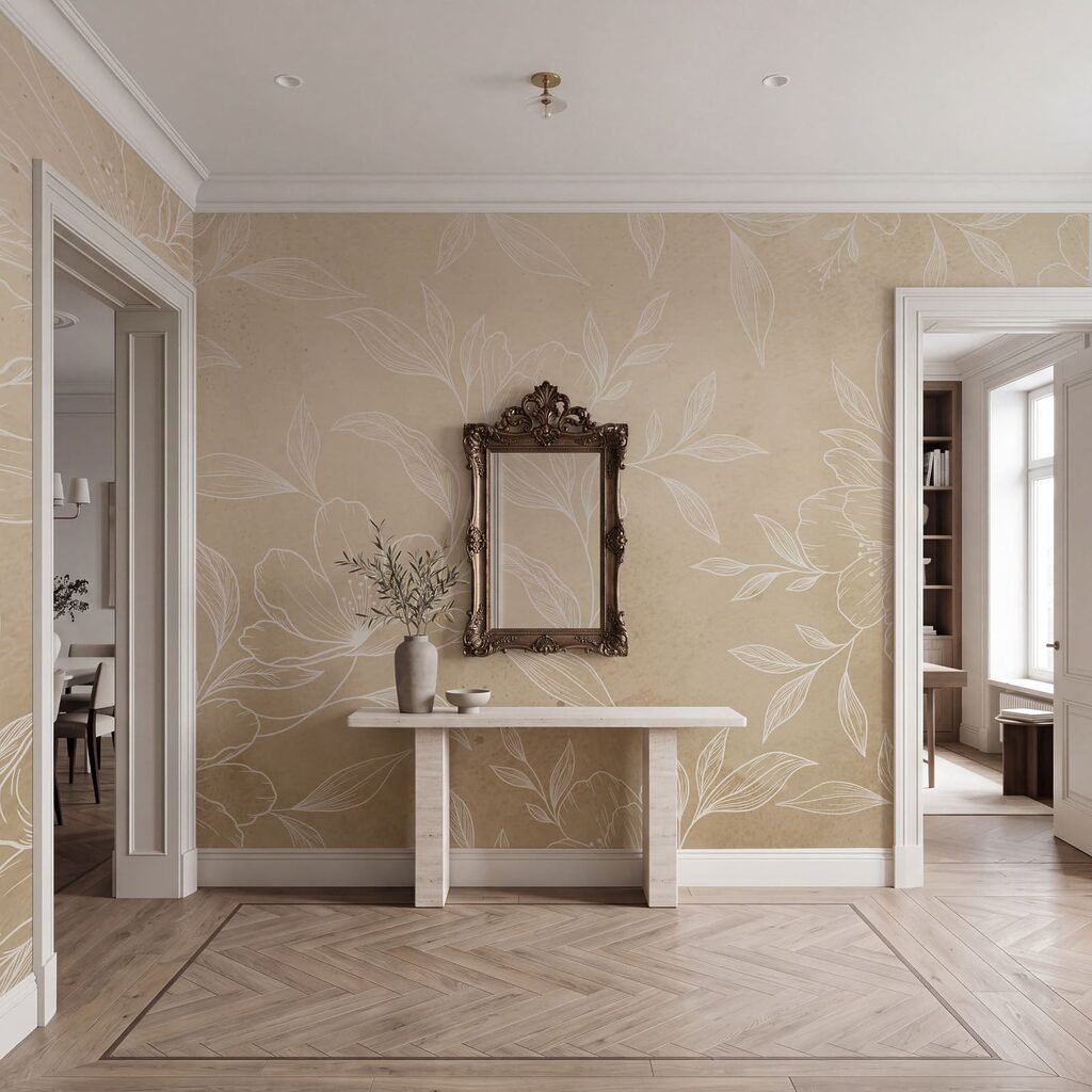 Fiori e foglie bianchi su uno sfondo beige Fiori e foglie bianchi su uno sfondo beige