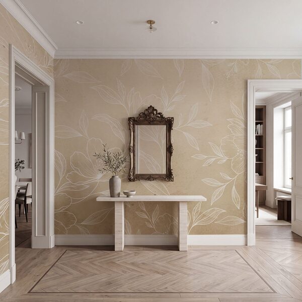 Fiori e foglie bianchi su uno sfondo beige Fiori e foglie bianchi su uno sfondo beige
